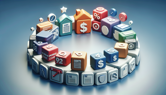 Debt Consolidation and Negotiation with Creditors: Effective Strategies | DCL A financial chart depicting various debt consolidation loans, both secured and unsecured, with different colours to indicate interest rates and associated risks.
