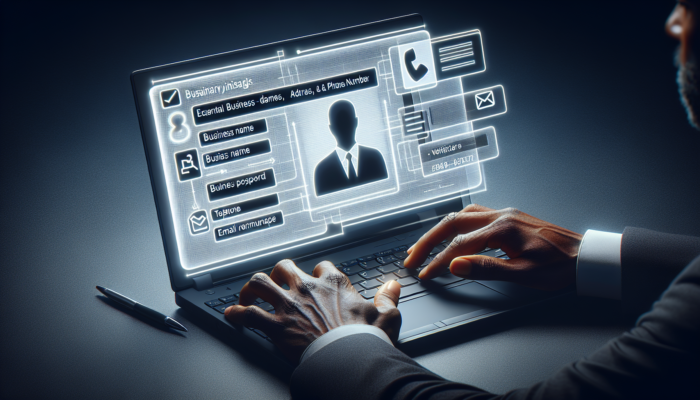 Individual using a laptop to claim a business listing, entering necessary details and selecting a verification method.