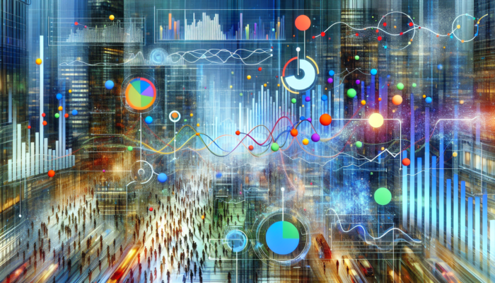 Digital dashboard displaying Google My Business Insights with graphs and charts illustrating customer behaviour in an urban environment.