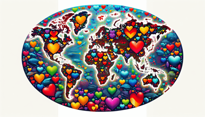Evaluating Omega-3 Brands: A global map illustrating omega-3 intake levels, with heart symbols and fish representing cardiovascular health impact.