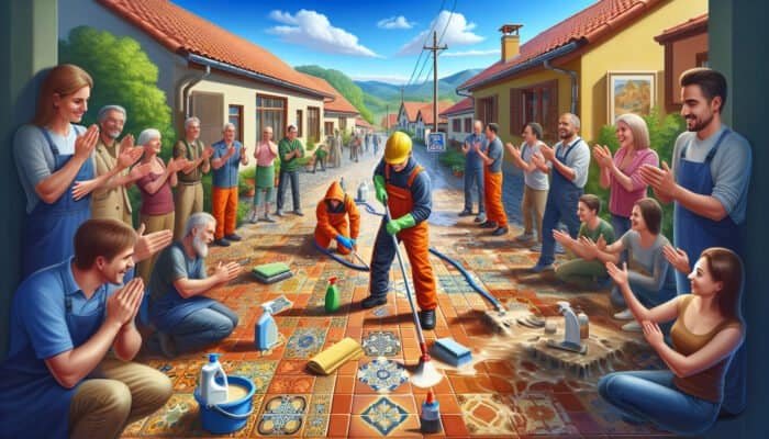 Professional cleaning service in Worplesdon restoring terracotta tiles with eco-friendly products, local residents giving positive reviews.