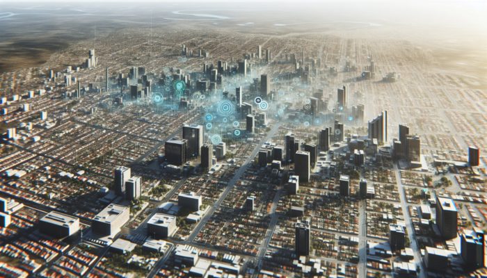 Aerial view of Mthatha's neighbourhoods, showcasing variations in property values and proximity to the city centre.