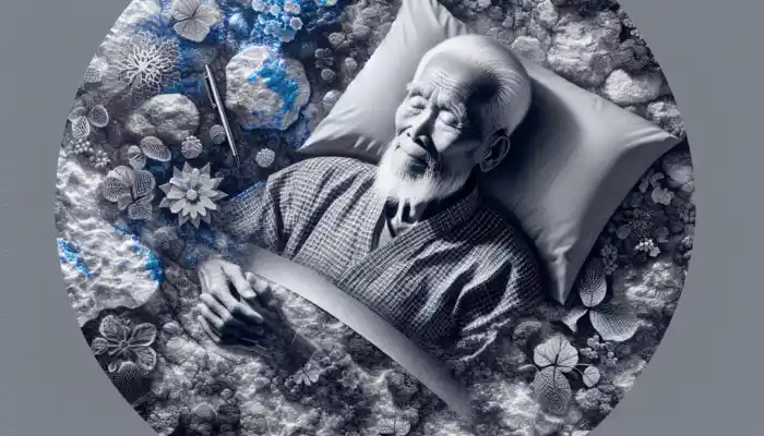 An elderly person sleeping on a soft, moisture-managing disposable bed sheet with waterproof backing.