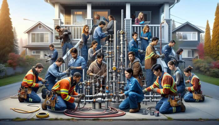 Natural Gas Line Services in Kitsilano Vancouver: Expert technicians in Kitsilano, Vancouver, working on natural gas lines for enhanced safety and efficiency.