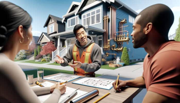 A professional gas line installer evaluating a home's layout in Kitsilano, customizing a safe, code-compliant natural gas system.