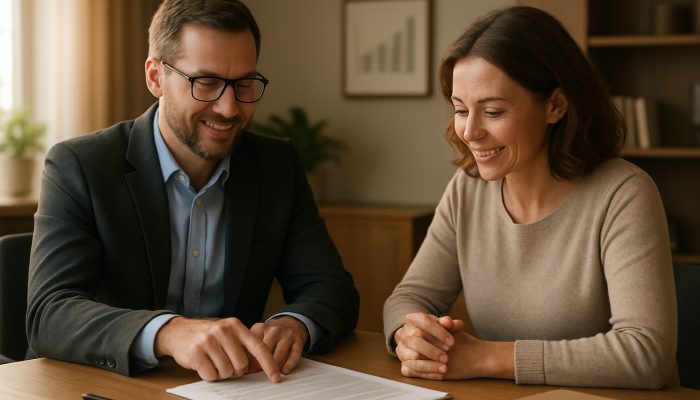 Combine Payday Loans into One Affordable Deal: Save Money Today | DCL UK debt advisor assisting borrower with consolidation documents in a calm office environment featuring charts
