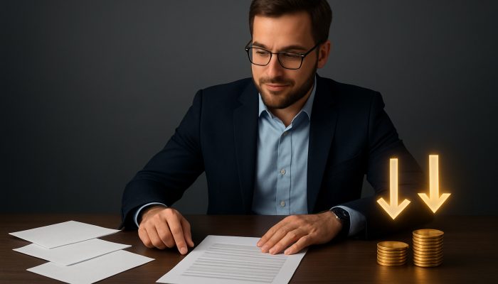 Combine Payday Loans into One Affordable Deal: Save Money Today | DCL Borrower assessing high-interest loans against low-APR consolidation while saving coins and arrows on desk