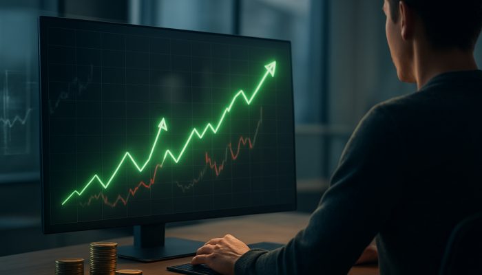 Key Timing Tips for Checking Your Score After Changes | DCL Individual examining glowing upward credit score graph with green arrows in a modern office